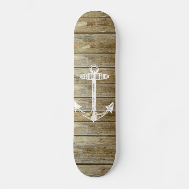 Nautical Anchor on wood graphic Skateboard Deck (Front)