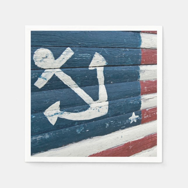 nautical anchor on wooden flag napkins (Front)