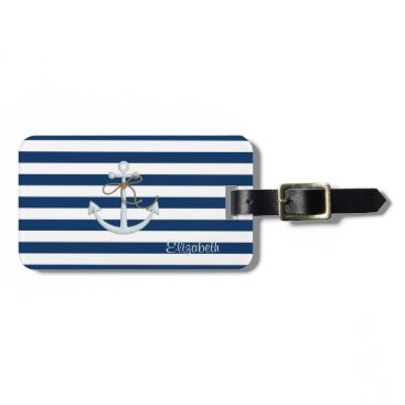 Nautical Anchor OnNavy Blue Stripes-Personalized Bag Tag Nautical Anchor OnNavy Blue Stripes-Personalized Bag Tag
