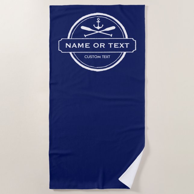 Nautical Anchor, Paddles Name, Beach House Custom Beach Towel (Front)