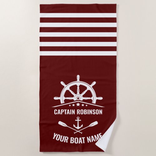 Nautical Anchor Paddles Oars Captain Name or Boat Beach Towel