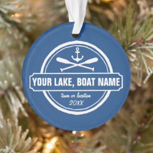 Nautical Anchor & Paddles Your Lake or Boat Name Ornament