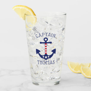 Nautical Anchor Patriotic Captain Add Name Glass