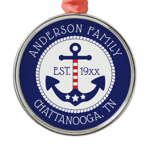 Nautical Anchor Patriotic Family Name Metal Ornament