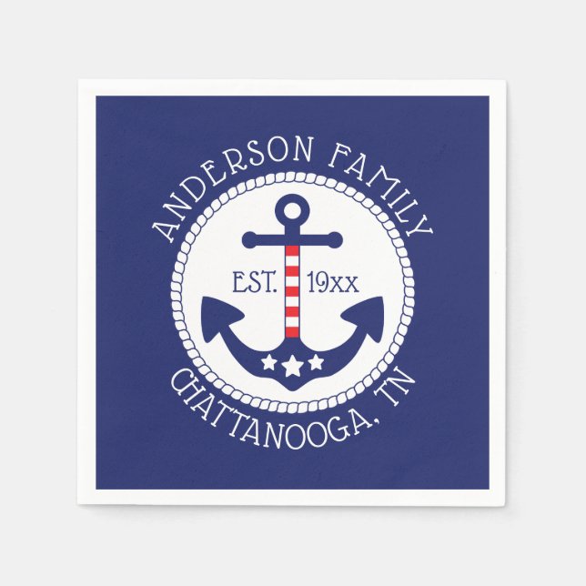Nautical Anchor Patriotic Family Name Napkins (Front)