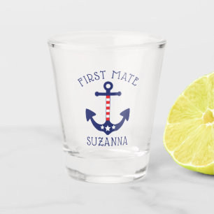 Nautical Anchor Patriotic First Mate Add Name Shot Glass