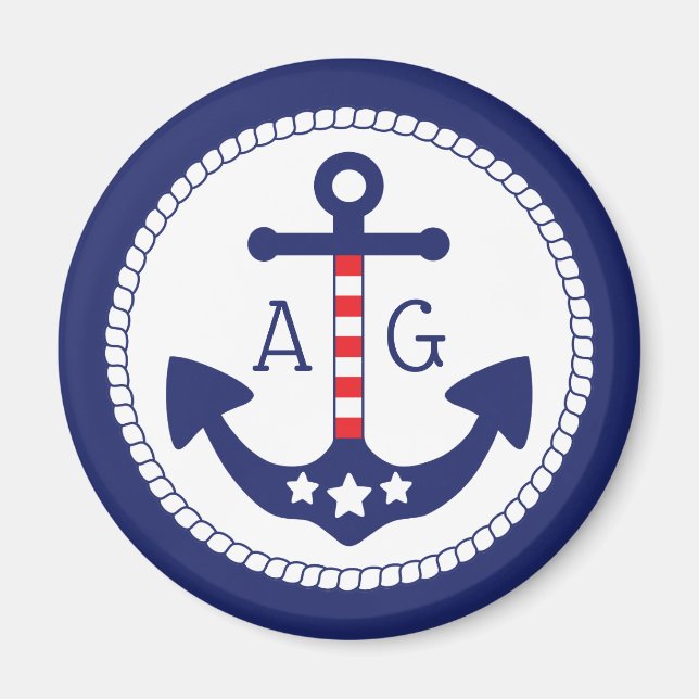 Nautical Anchor Patriotic Stars & Stripes Monogram Magnet (Front)