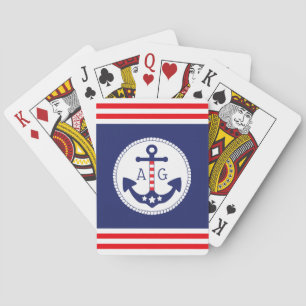 Nautical Anchor Patriotic Stars & Stripes Monogram Poker Cards