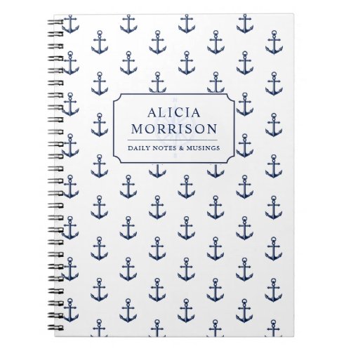 Nautical Anchor Pattern Custom White Notebook