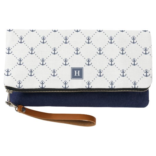 Nautical Anchor Pattern Monogram Clutch (Front)