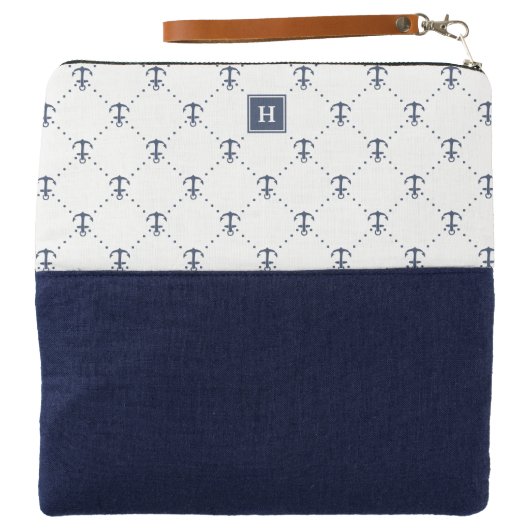 Nautical Anchor Pattern Monogram Clutch (Outside Open)