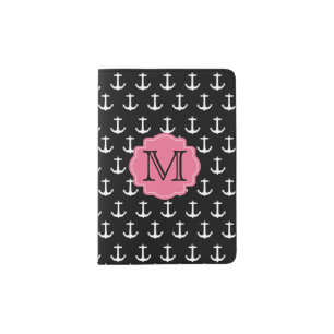 Nautical Anchor Pattern Monogram Passport Holder