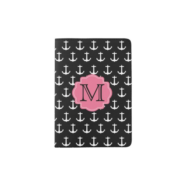 Nautical Anchor Pattern Monogram Passport Holder (Front)