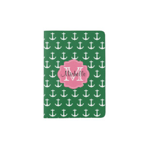 Nautical Anchor Pattern Monogram Passport Holder
