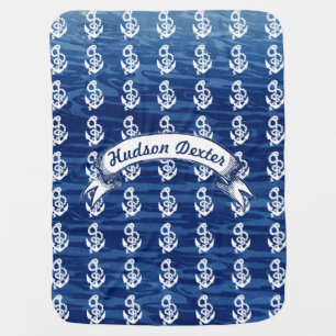 Nautical Anchor Pattern Navy Blue Baby Boy Blanket