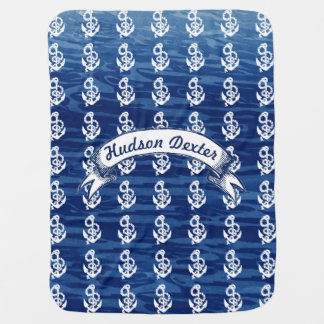 Nautical Anchor Pattern Navy Blue Baby Boy Blanket