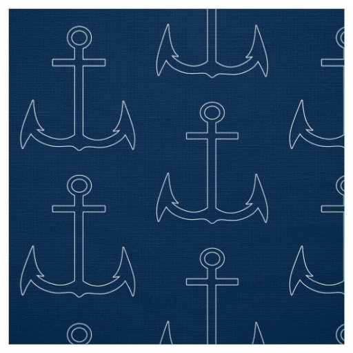 Nautical Anchor Pattern Navy Blue Fabric