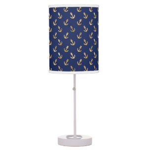 Nautical Anchor Pattern Navy Blue Gold Table Lamp