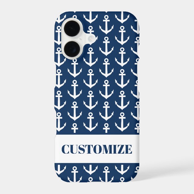 Nautical anchor pattern navy blue Zazzle Basic iPhone Case (Back)