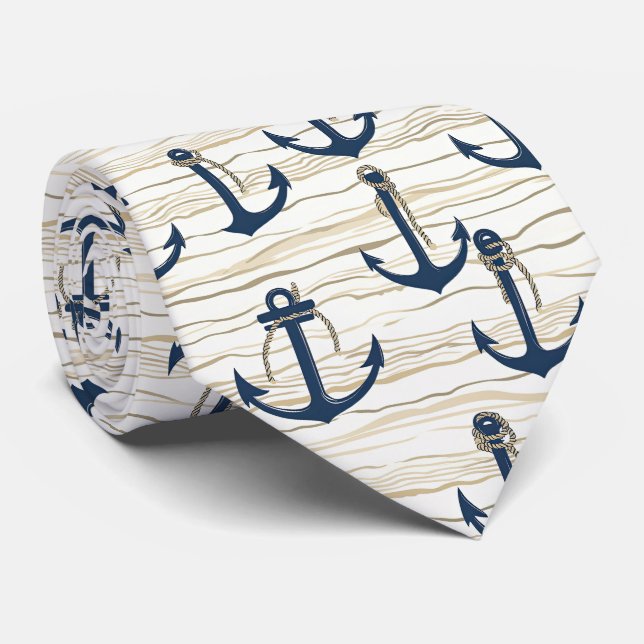 Nautical Anchor Pattern on Driftwood (1) Neck Tie (Rolled)