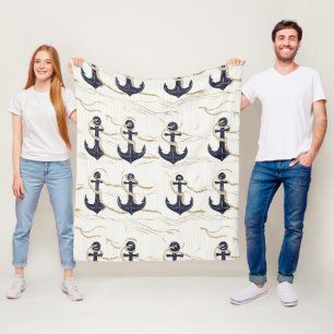 Nautical Anchor Pattern on Driftwood (2) Fleece Blanket