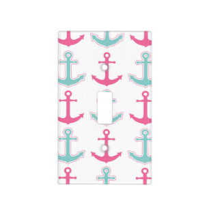 Nautical Anchor Pattern Pink and Aqua Light Switch Cover