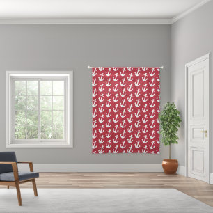 Nautical Anchor Pattern Red and White Sheer Curtains