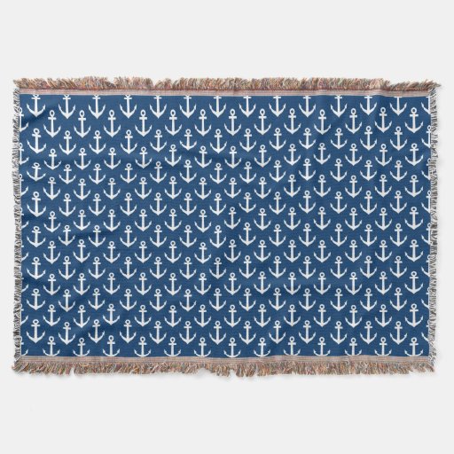 Nautical anchor pattern throw blanket | Navy Blue