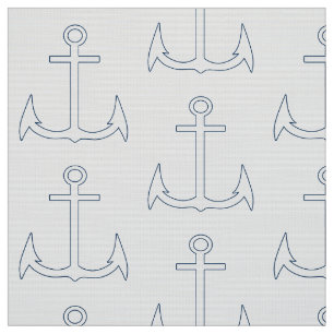 Nautical Anchor Pattern White Fabric
