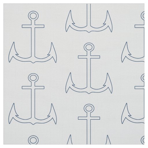 Nautical Anchor Pattern White Fabric