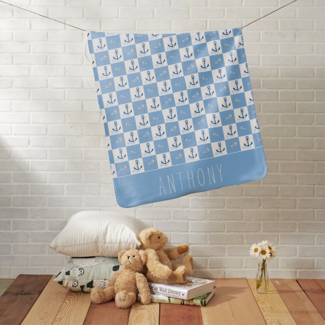 Nautical Anchor Personalized Baby Blanket (In Situ)