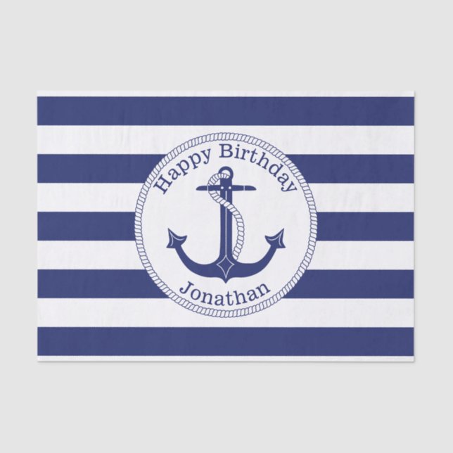 Nautical Anchor Personalized Birthday Tissue Paper (Front)