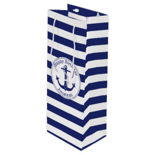 Nautical Anchor Personalized Birthday Wine Gift Bag