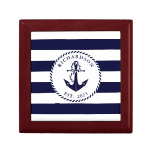 Nautical Anchor Personalized Blue White Gift Box