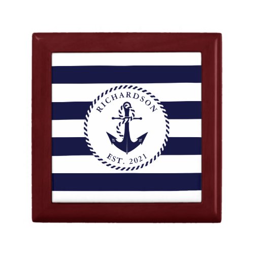 Nautical Anchor Personalized Blue White Gift Box