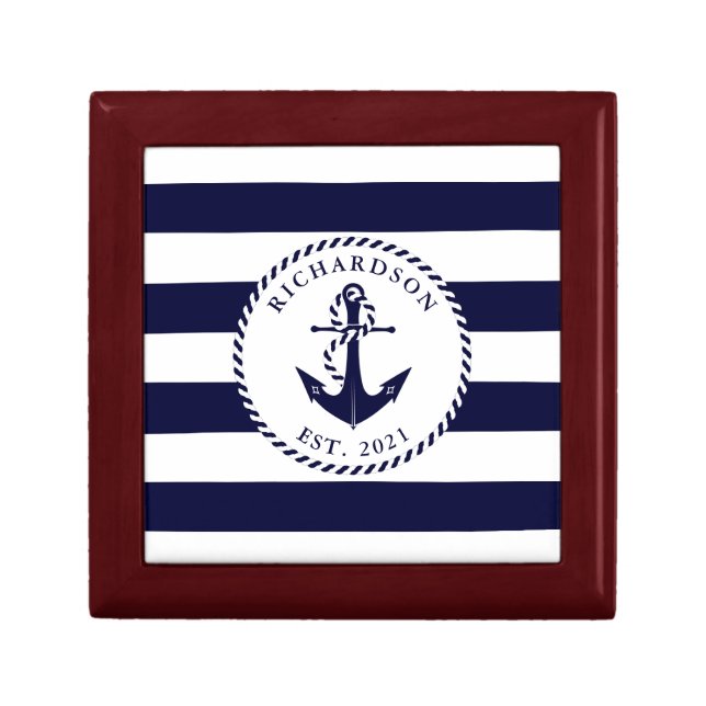 Nautical Anchor Personalized Blue White Gift Box (Front)
