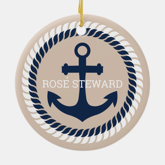 Nautical Anchor Personalized Ceramic Ornament (Back)