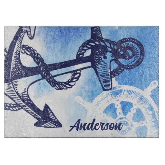 Nautical Anchor Personalized Cutting Board (Front)