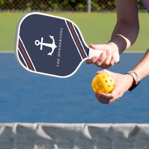 Nautical Anchor Personalized Dark Navy Blue Sport Pickleball Paddle
