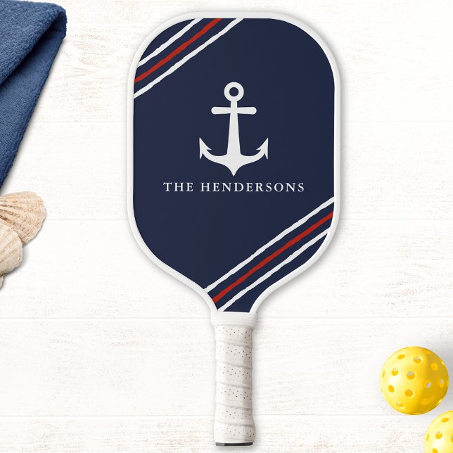 Nautical Anchor Personalized Dark Navy Blue Sport Pickleball Paddle (Creator Uploaded)