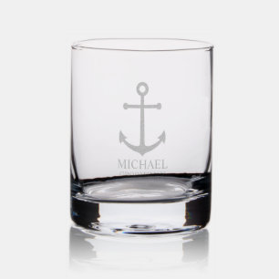 Nautical Anchor Personalized Groomsmen Rocks Glass