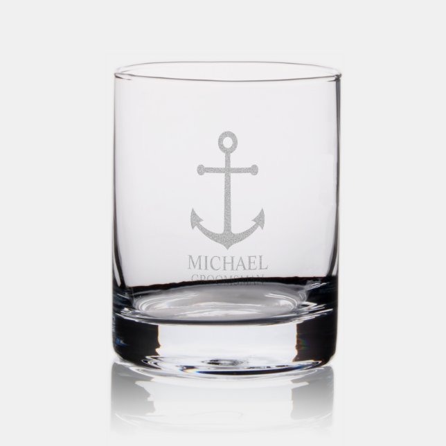 Nautical Anchor Personalized Groomsmen Rocks Glass (Glassware)