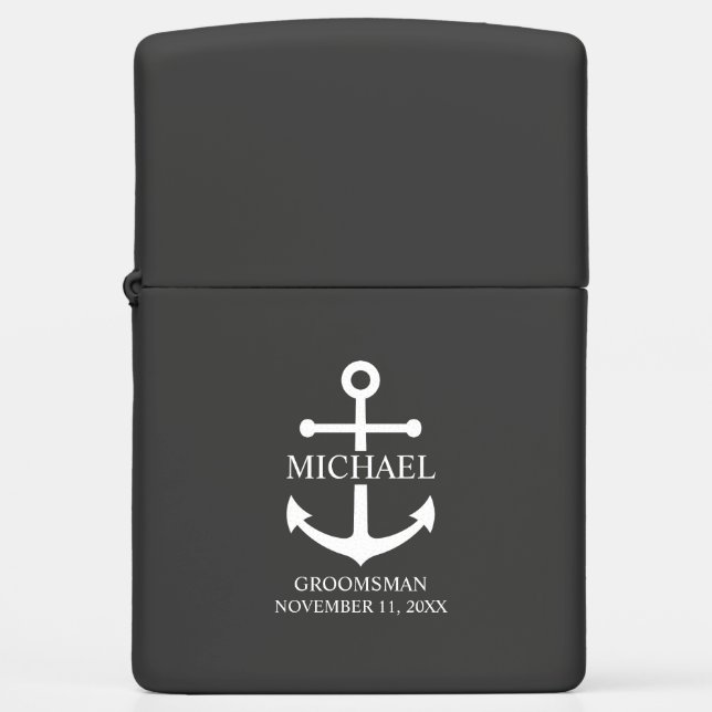 Nautical Anchor Personalized Groomsmen Zippo Lighter (Front)