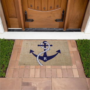 Nautical Anchor Personalized Initial Monogram Doormat