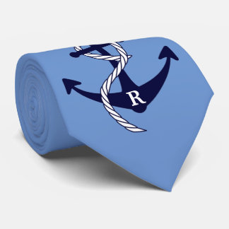Nautical Anchor Personalized Initial Monogram Neck Tie