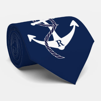 Nautical Anchor Personalized Initial Monogram Tie