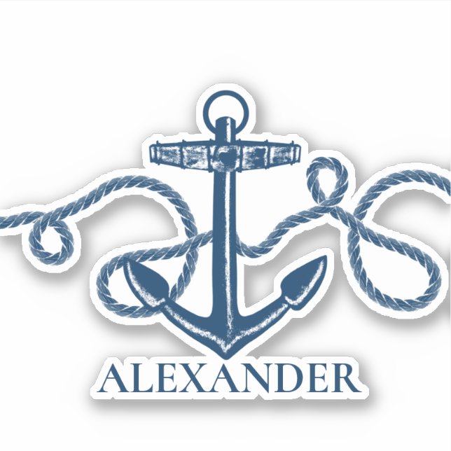 Nautical Anchor Personalized Monogram Sticker (Front)
