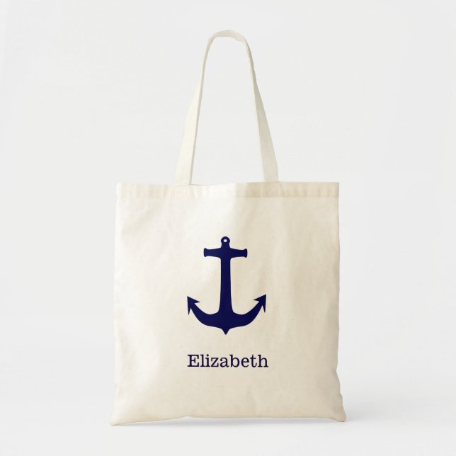 Nautical Anchor Personalized Name Monogram Tote Bag (Front)