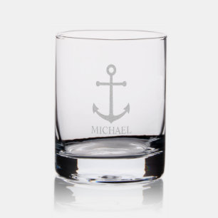 Nautical Anchor Personalized Name Rocks Glass