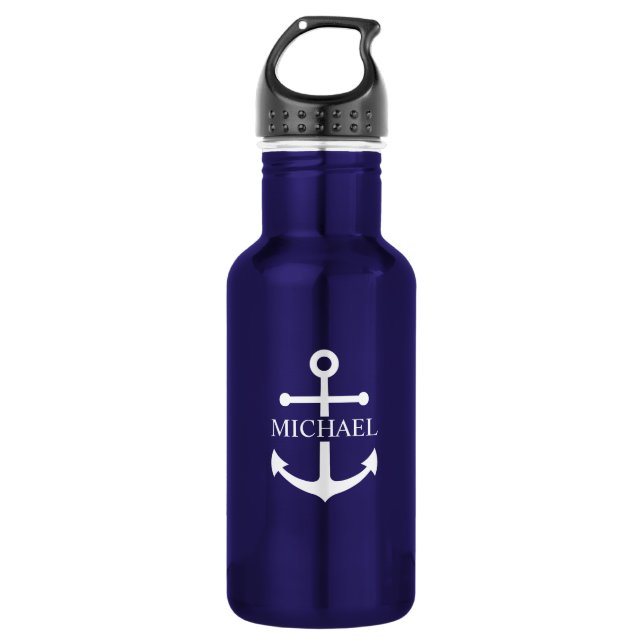 Nautical Anchor Personalized Name Stainless Steel Water Bottle (Front)